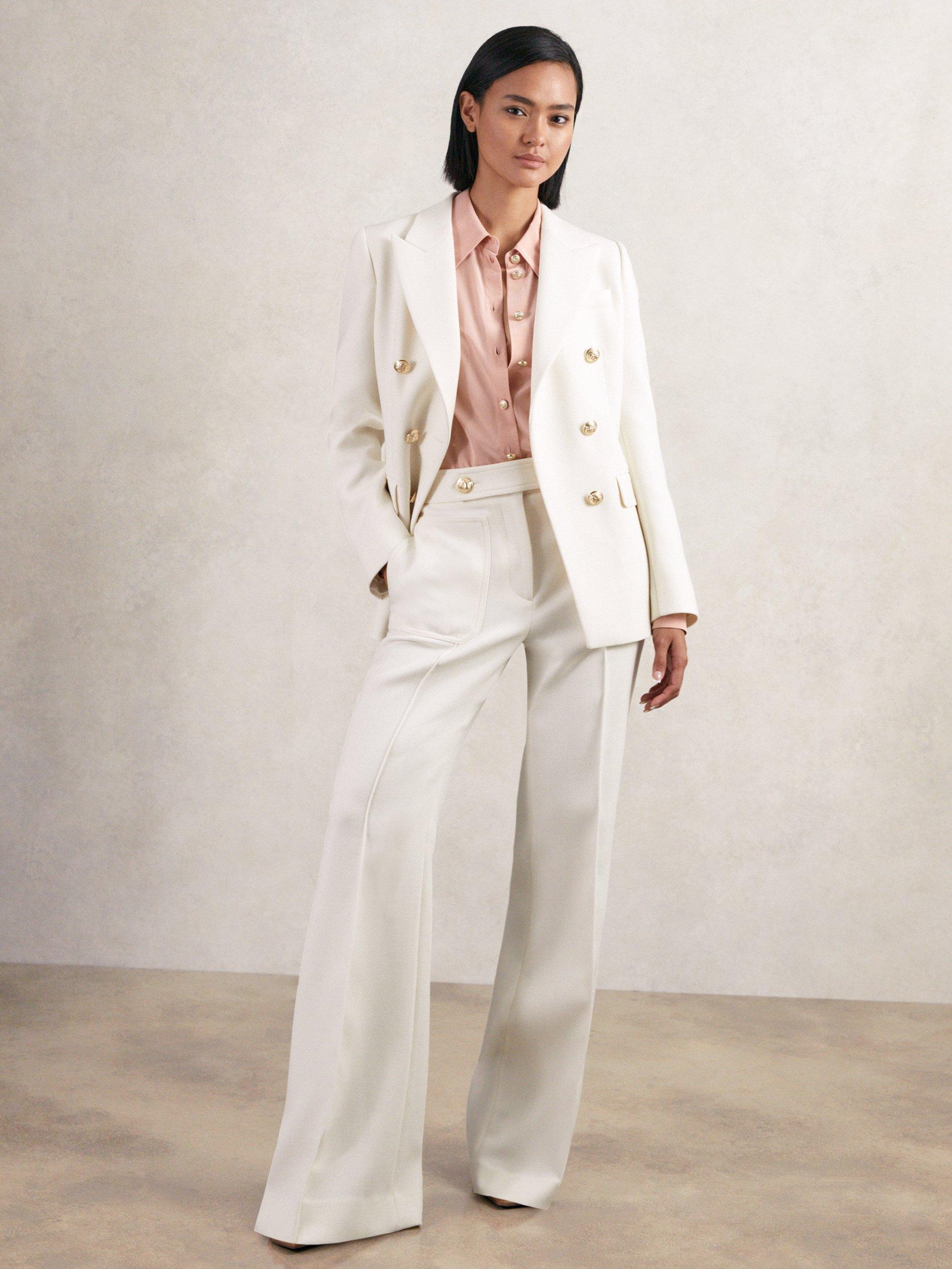 Product image 4 of 5, which shows Reiss Lily Double Breasted Wool Blend Blazer, White, 6