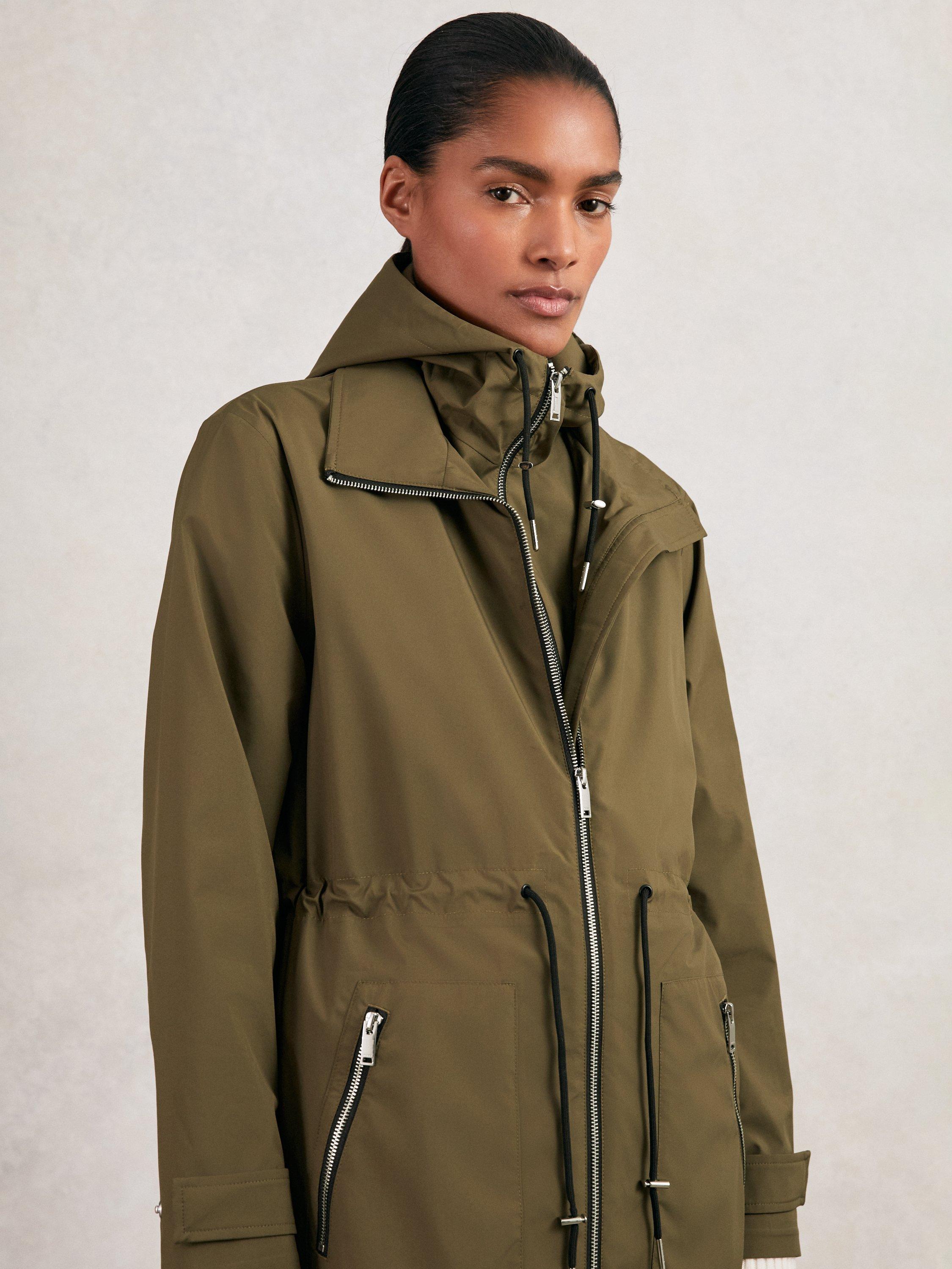 Product image 2 of 5, which shows Reiss Alizeh Long Raincoat, Khaki, 6