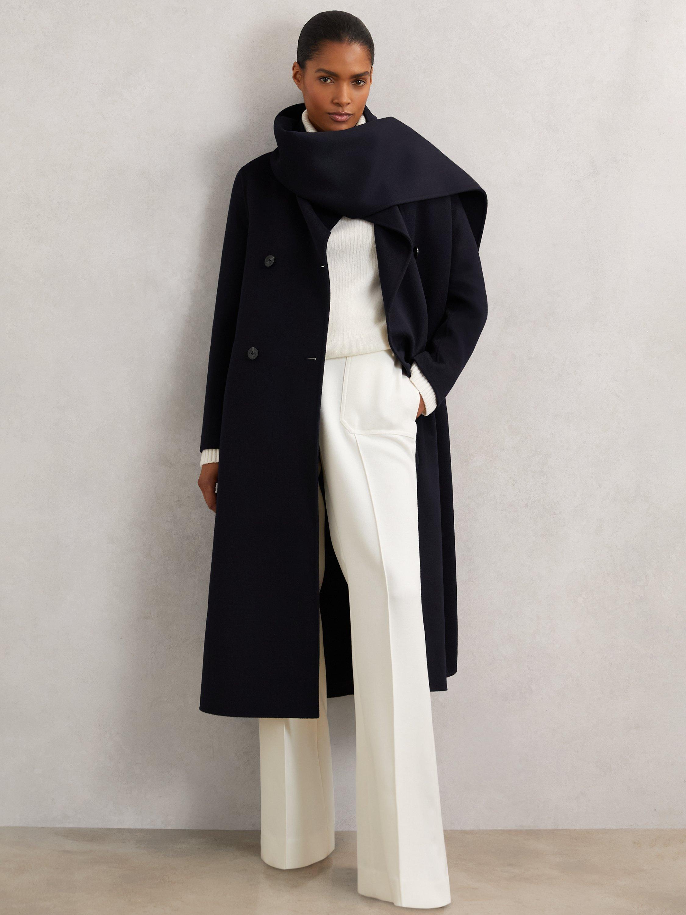 Product image 1 of 5, which shows Reiss Indira Blind Seam Wool Rich Coat, Navy, 16