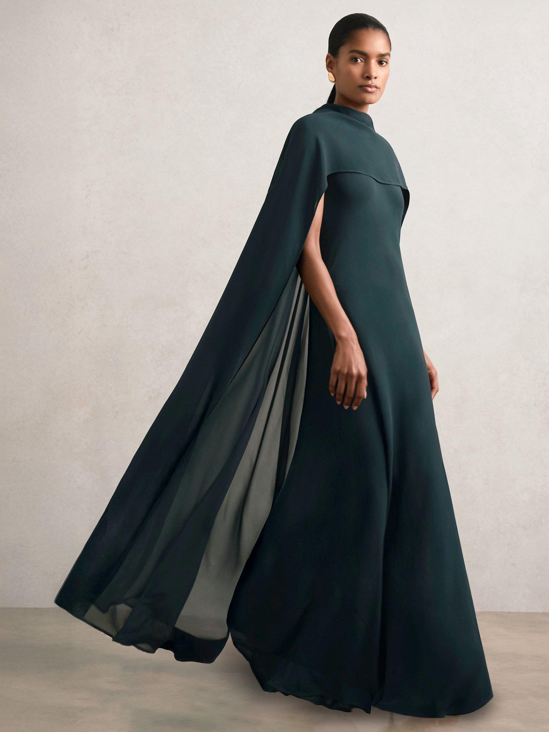 Reiss Petite Greta Cape Back Maxi Dress, Teal Green