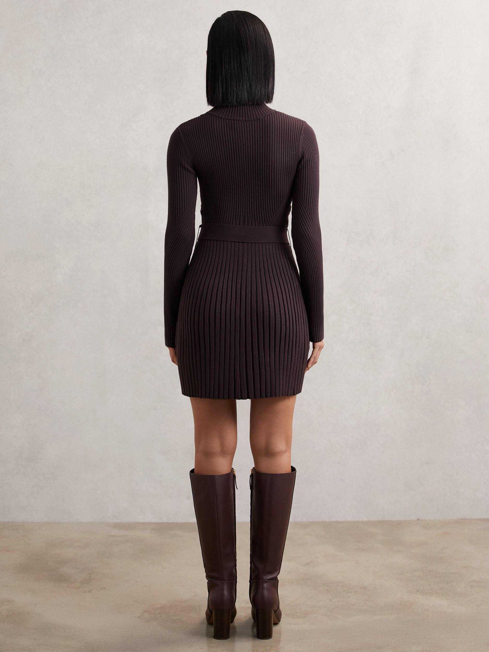 Product image 2 of 5, which shows Reiss Vienna Zip Knit Flippy Dress, Plum Purple, XS