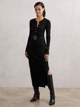 Reiss Willow Button Knitted Midi Dress, Black