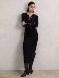 Reiss Willow Button Knitted Midi Dress, Black
