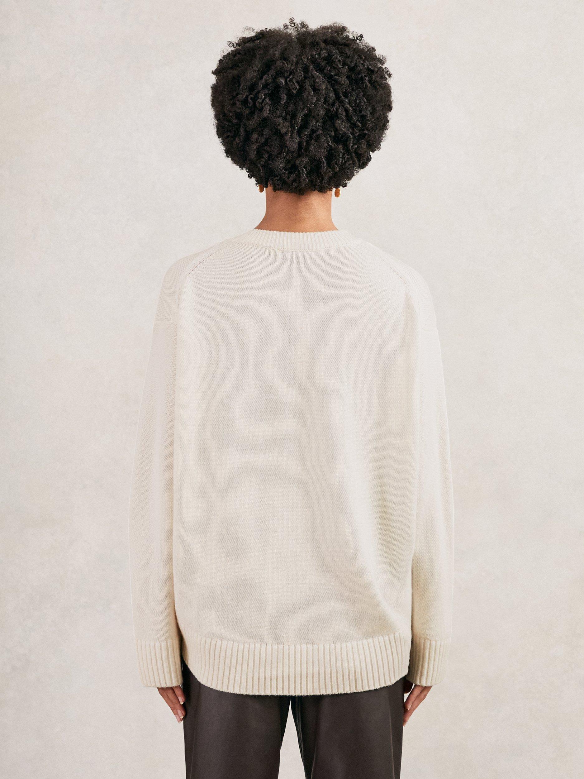 Product image 2 of 5, which shows Reiss Ella Crew Neck Wool Rich Jumper, Cream, XS