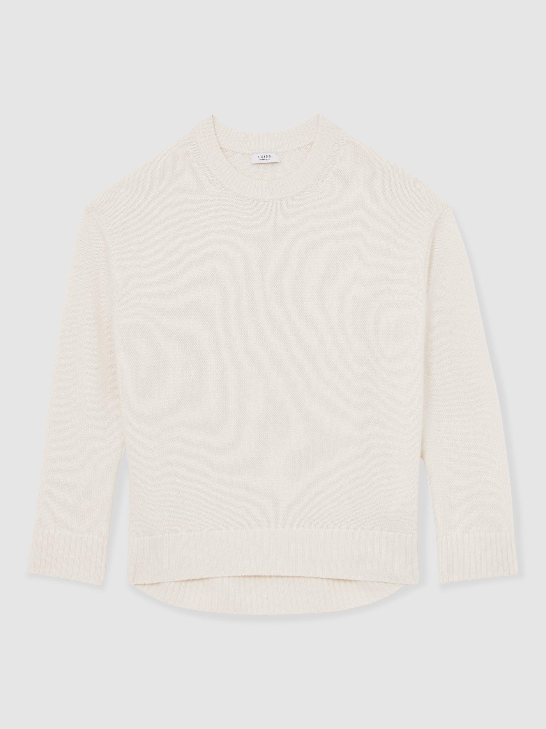 Product image 3 of 5, which shows Reiss Ella Crew Neck Wool Rich Jumper, Cream, XS