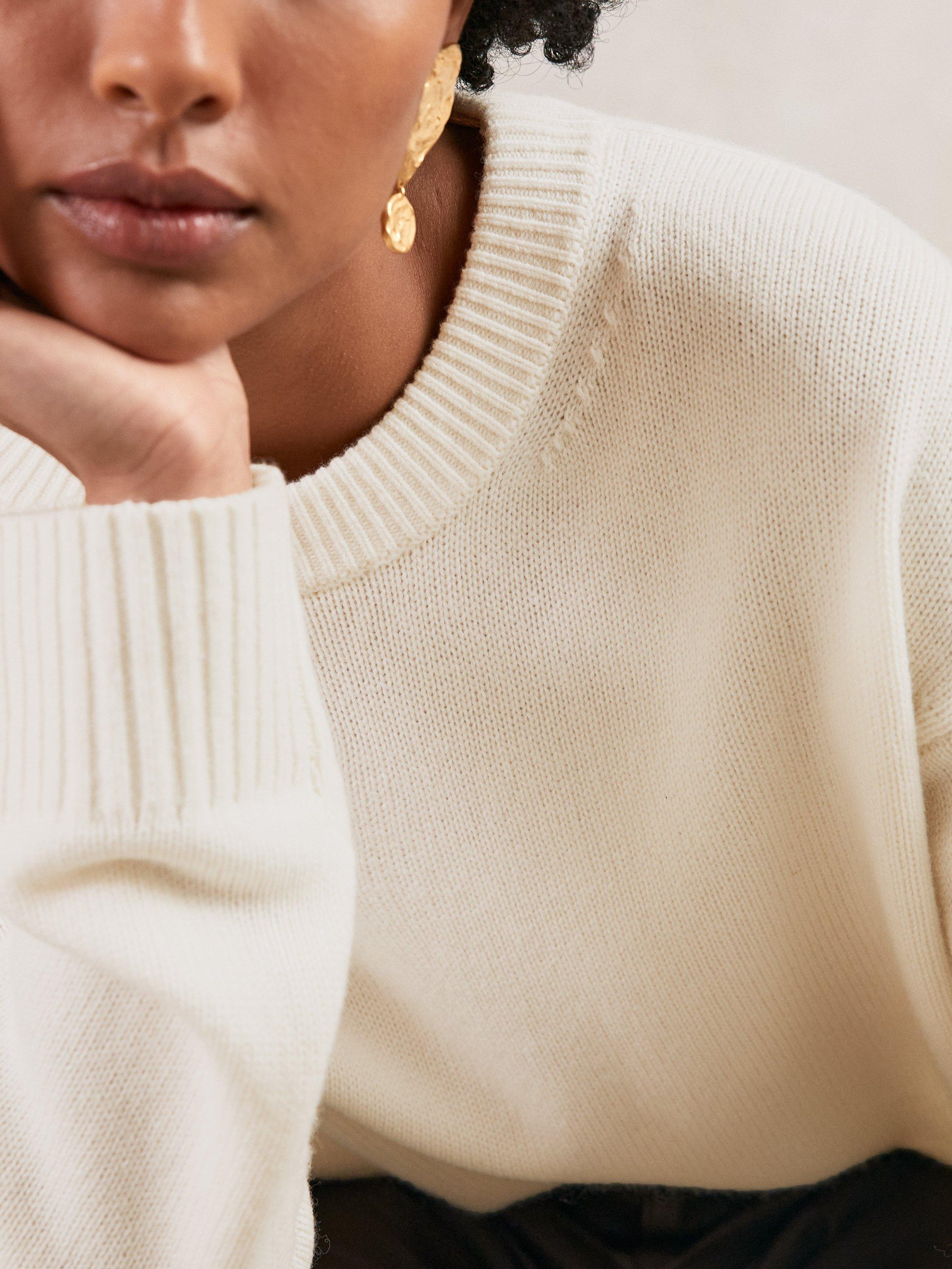 Product image 5 of 5, which shows Reiss Ella Crew Neck Wool Rich Jumper, Cream, XS