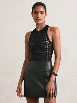 Reiss Seema Welt Pocket Pure Leather Mini Skirt, Black, Black