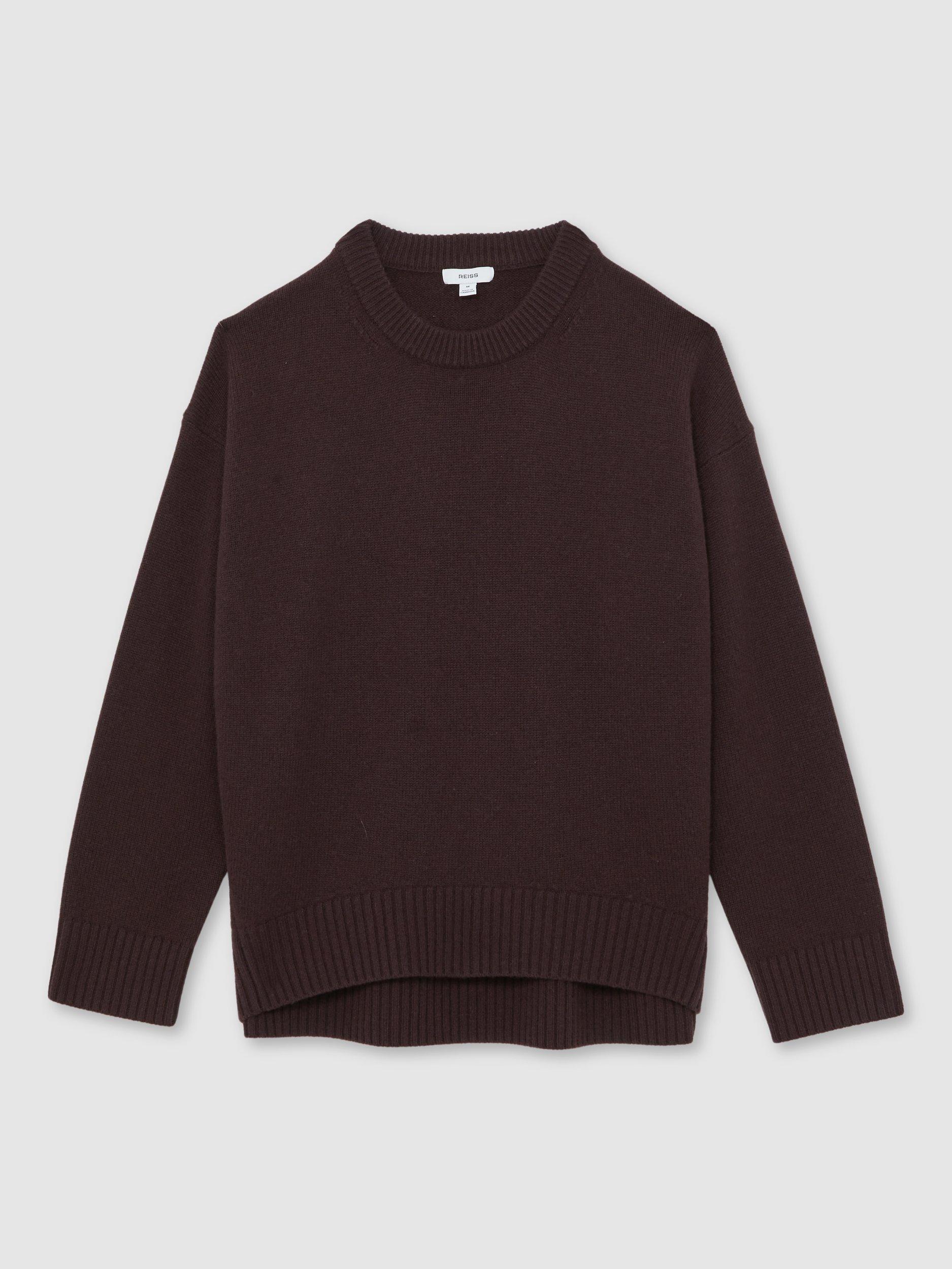 Product image 3 of 5, which shows Reiss Ella Crew Neck Wool Rich Jumper, Plum, XS