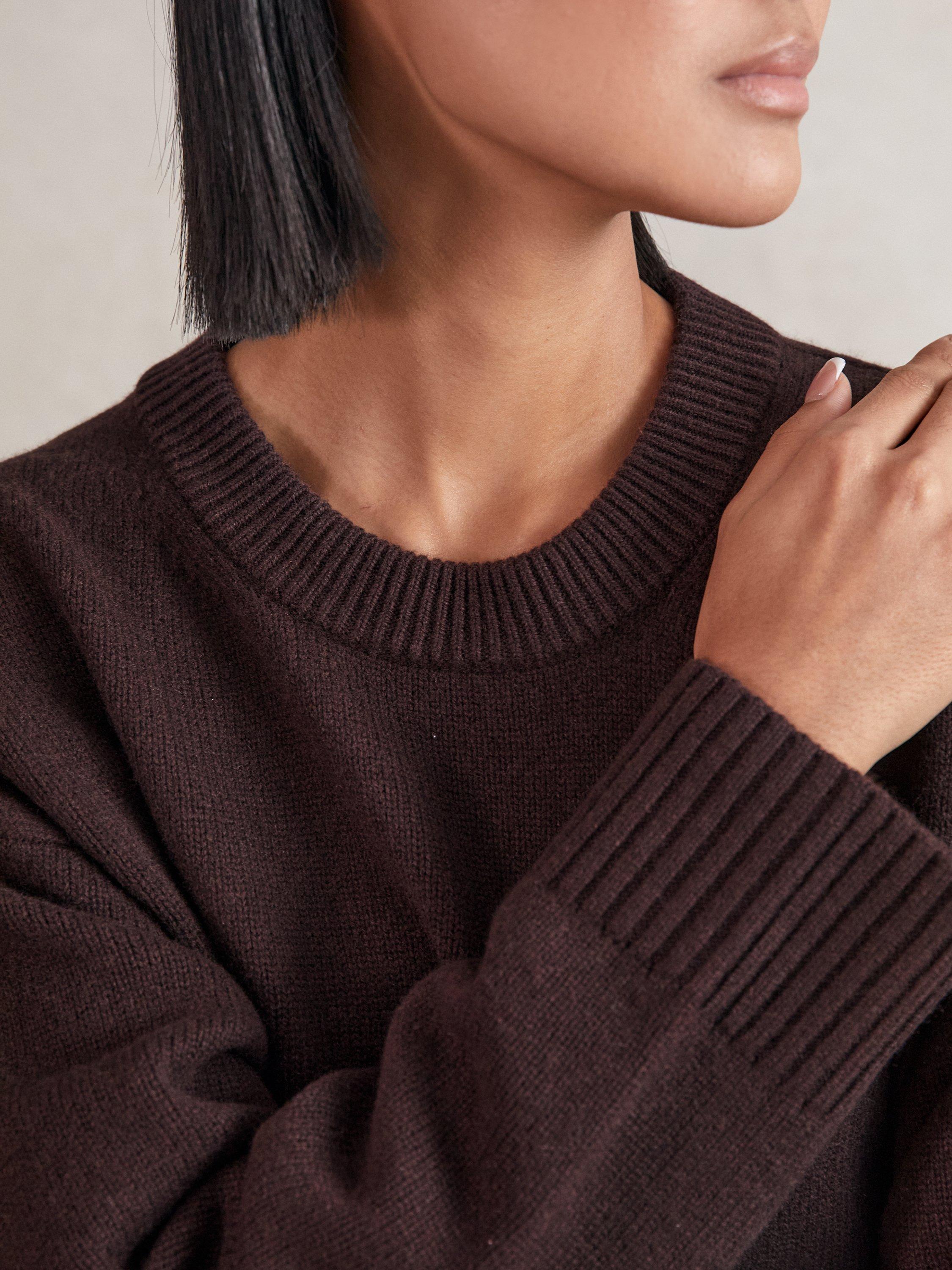 Product image 4 of 5, which shows Reiss Ella Crew Neck Wool Rich Jumper, Plum, XS