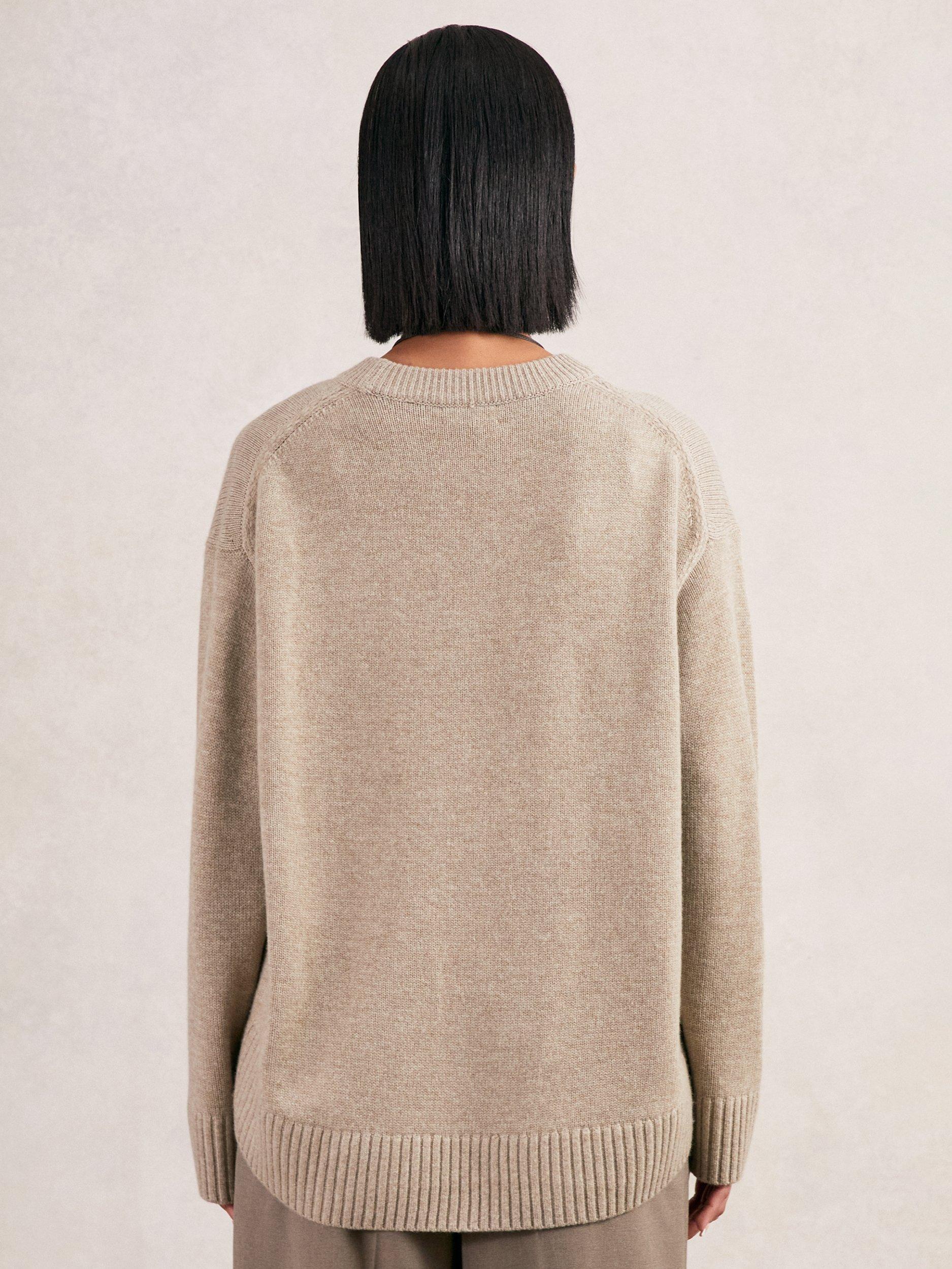 Product image 2 of 5, which shows Reiss Ella Crew Neck Wool Rich Jumper, Stone, XS