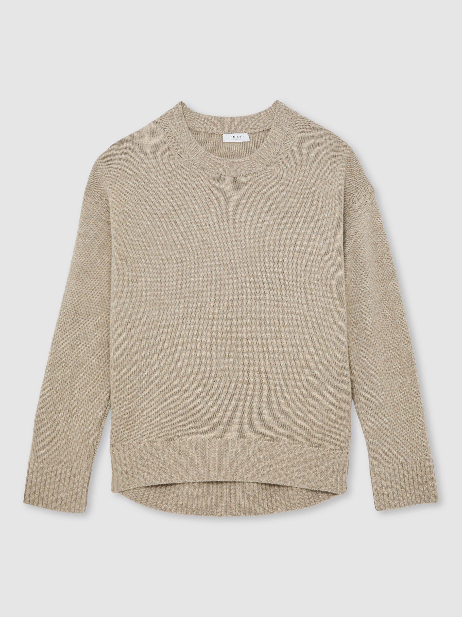 Product image 3 of 5, which shows Reiss Ella Crew Neck Wool Rich Jumper, Stone, XS