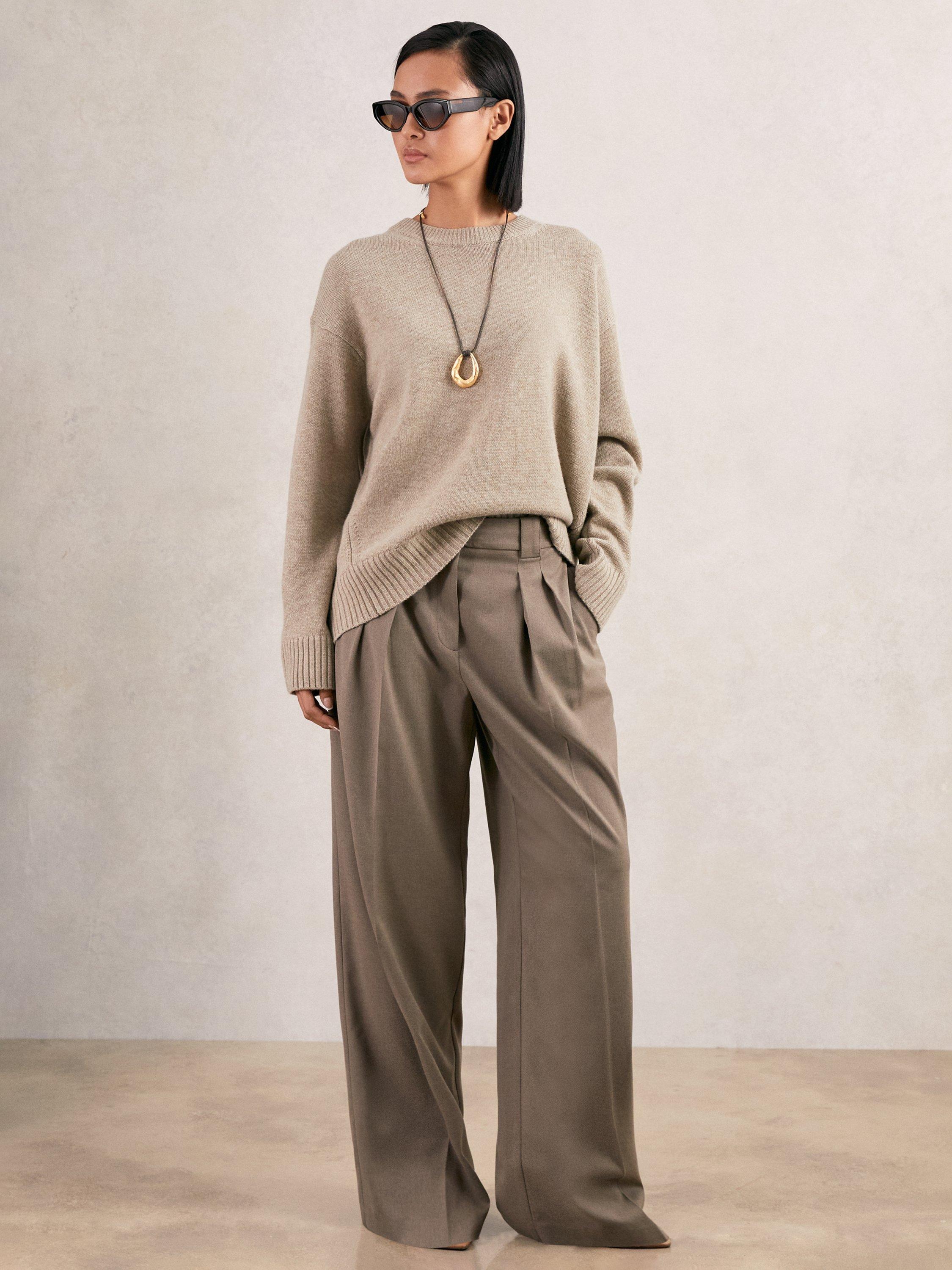 Product image 4 of 5, which shows Reiss Ella Crew Neck Wool Rich Jumper, Stone, XS