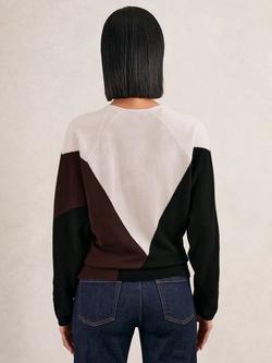 Reiss June Colour Block Wool Blend Jumper, Black/Burgundy/Cream - view 2, Black/Burgundy/Cream