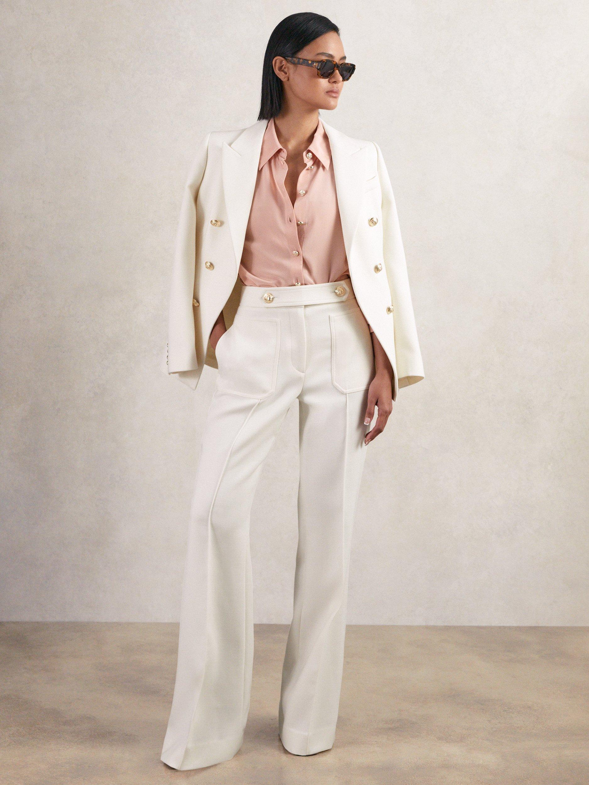 Product image 1 of 5, which shows Reiss Lily Flared Trousers, White, 6R