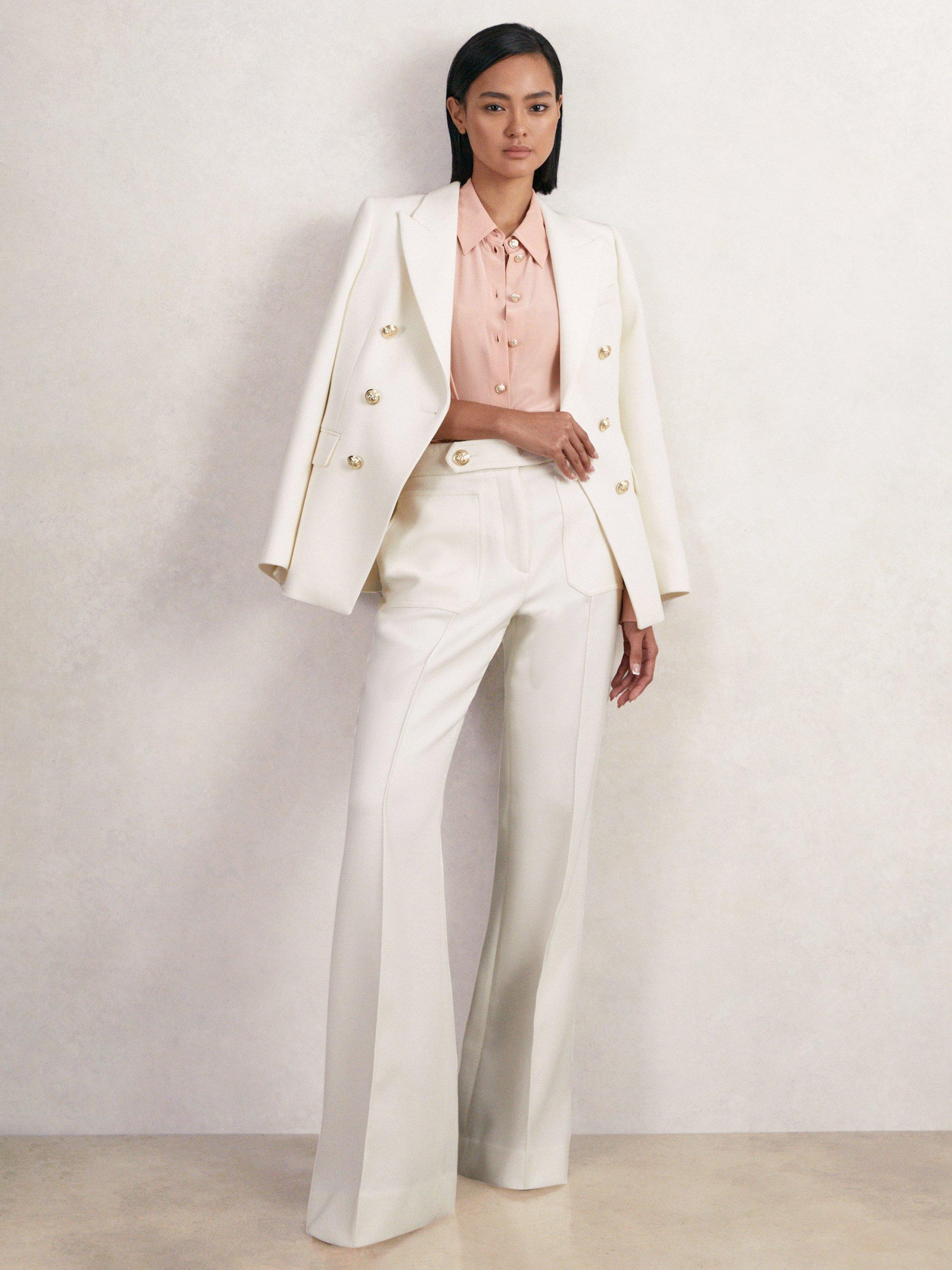 Product image 5 of 5, which shows Reiss Lily Flared Trousers, White, 6R