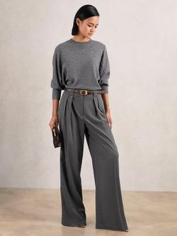 Reiss Poppie Flannel Wide Leg Trousers, Grey
