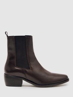 Reiss Maeva Leather Chelsea Boots, Chocolate