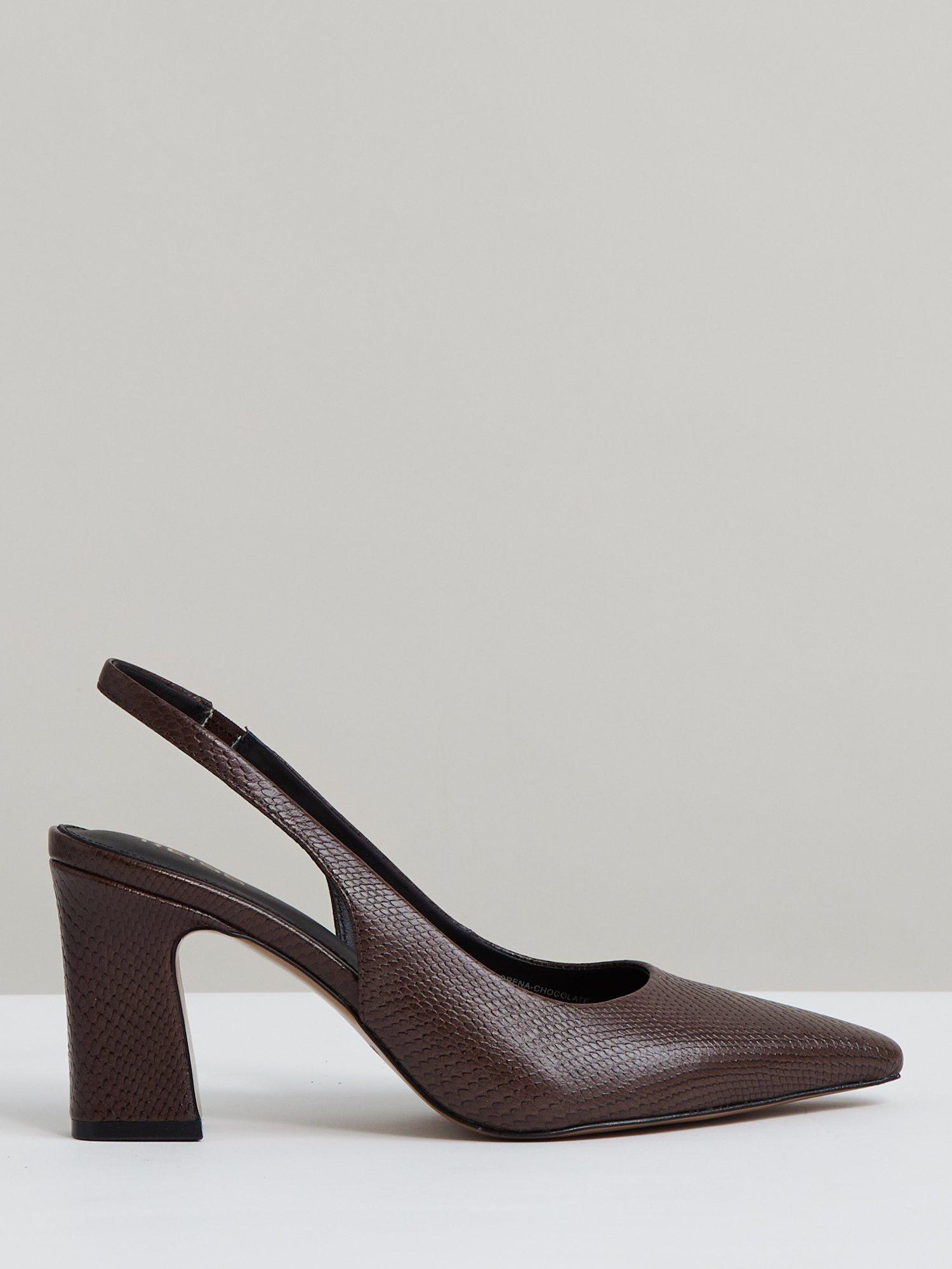 Product image 1 of 5, which shows Reiss Lorena Slingback Leather Court Shoes, Chocolate, 3