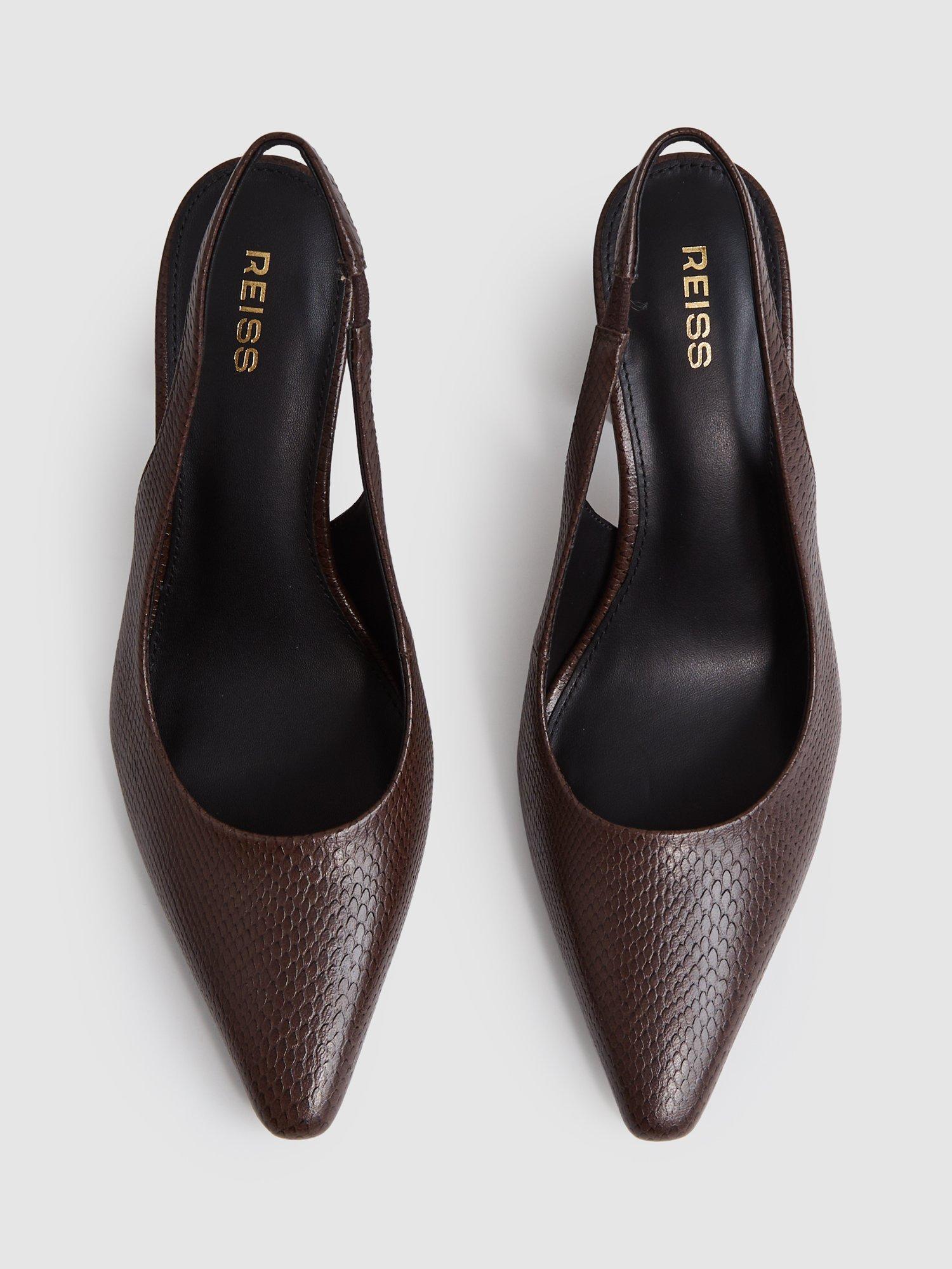 Product image 4 of 5, which shows Reiss Lorena Slingback Leather Court Shoes, Chocolate, 3