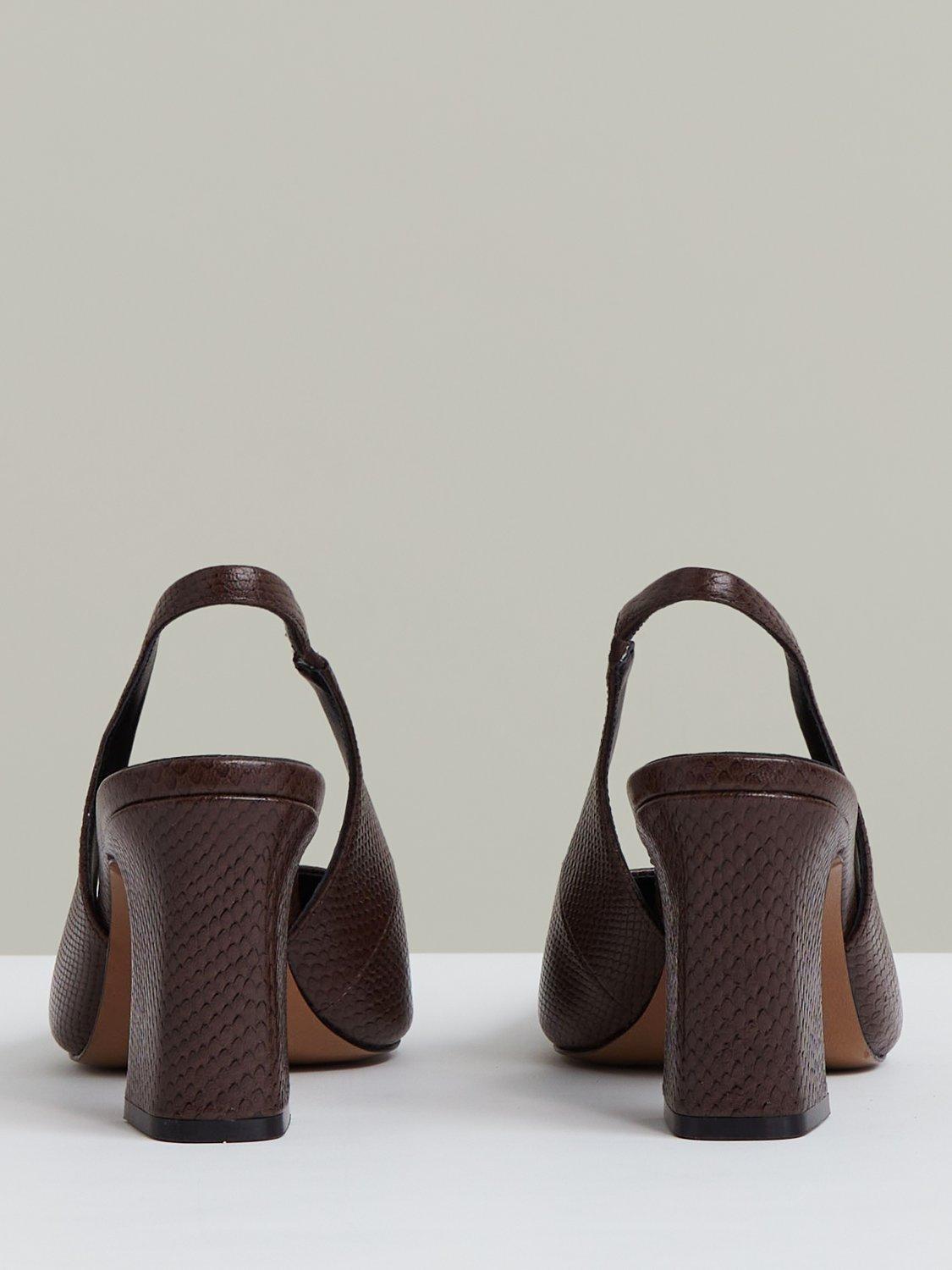 Product image 5 of 5, which shows Reiss Lorena Slingback Leather Court Shoes, Chocolate, 3