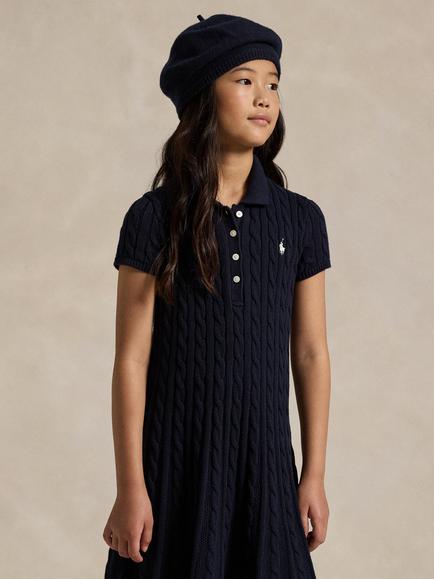 Ralph Lauren Kids' Cable Knit Cotton Polo Jumper Dress - view 2, Navy/Cream