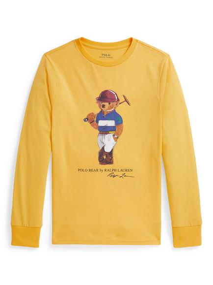 Ralph Lauren Kids' Cotton Long Sleeved Polo Bear T-Shirt, Bear Chrome Yellow, Bear Chrome Yellow