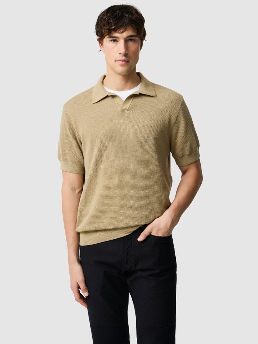 Product image 1 of 6, which shows Rodd & Gunn Avalon Knitted Cotton Polo Top, Camel, L