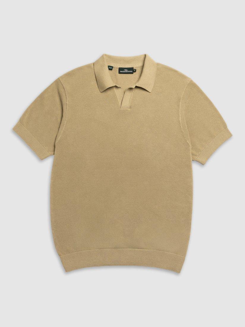 Product image 4 of 6, which shows Rodd & Gunn Avalon Knitted Cotton Polo Top, Camel, L