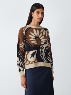 Weekend MaxMara Celebre Cotton Blend Pattern Jumper, Brown/Multi, Brown/Multi
