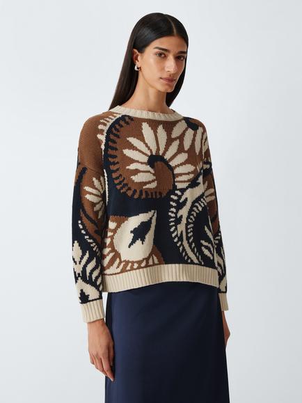 Weekend MaxMara Celebre Cotton Blend Pattern Jumper, Brown/Multi, Brown/Multi