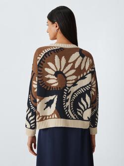 Weekend MaxMara Celebre Cotton Blend Pattern Jumper, Brown/Multi - view 2, Brown/Multi