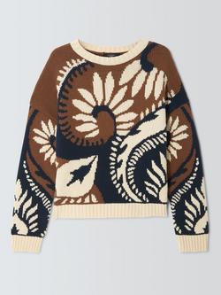 Weekend MaxMara Celebre Cotton Blend Pattern Jumper, Brown/Multi, Brown/Multi