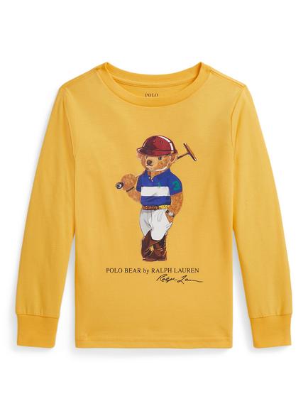 Ralph Lauren Kids' Cotton Long Sleeved Polo Bear T-Shirt, Bear Chrome Yellow, Bear Chrome Yellow