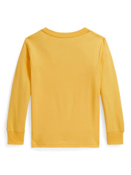 Ralph Lauren Kids' Cotton Long Sleeved Polo Bear T-Shirt, Bear Chrome Yellow - view 2, Bear Chrome Yellow