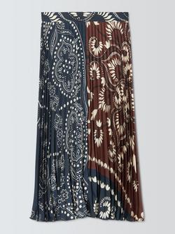 Weekend MaxMara Milord Colour Block Paisley Skirt, Brown/Navy, Brown/Navy