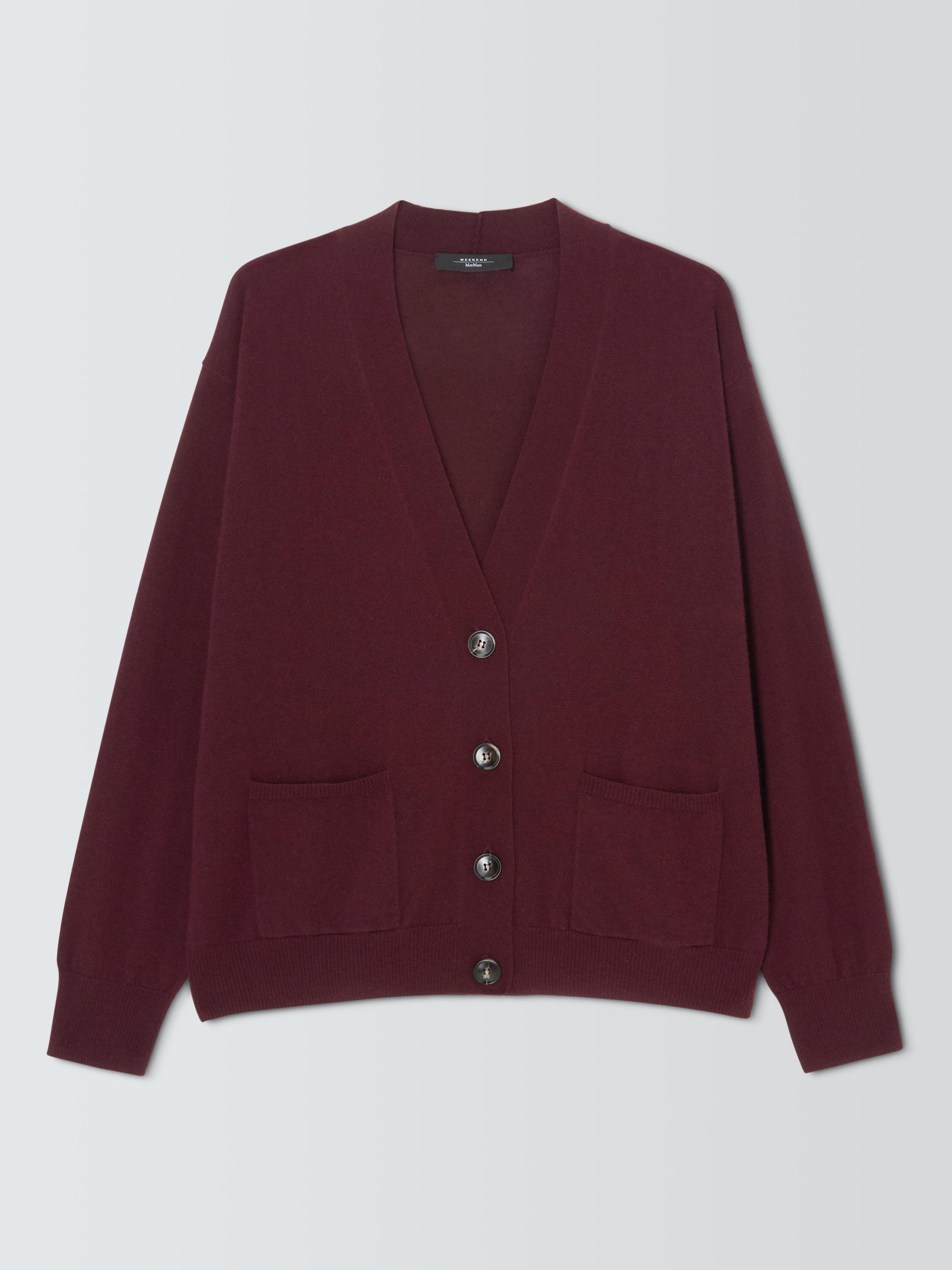 Product image 1 of 1, which shows Weekend MaxMara Unito Wool Rich Cardigan, Burgundy, XS
