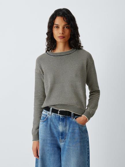 Weekend MaxMara Round Neck Stripe Jumper, Navy/Off White, Navy/Off White
