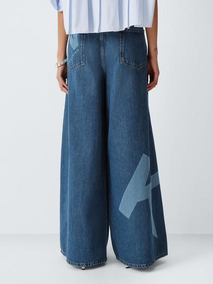 Weekend MaxMara Vortice Graphic Wide Leg Jeans, Blue - view 2, Blue