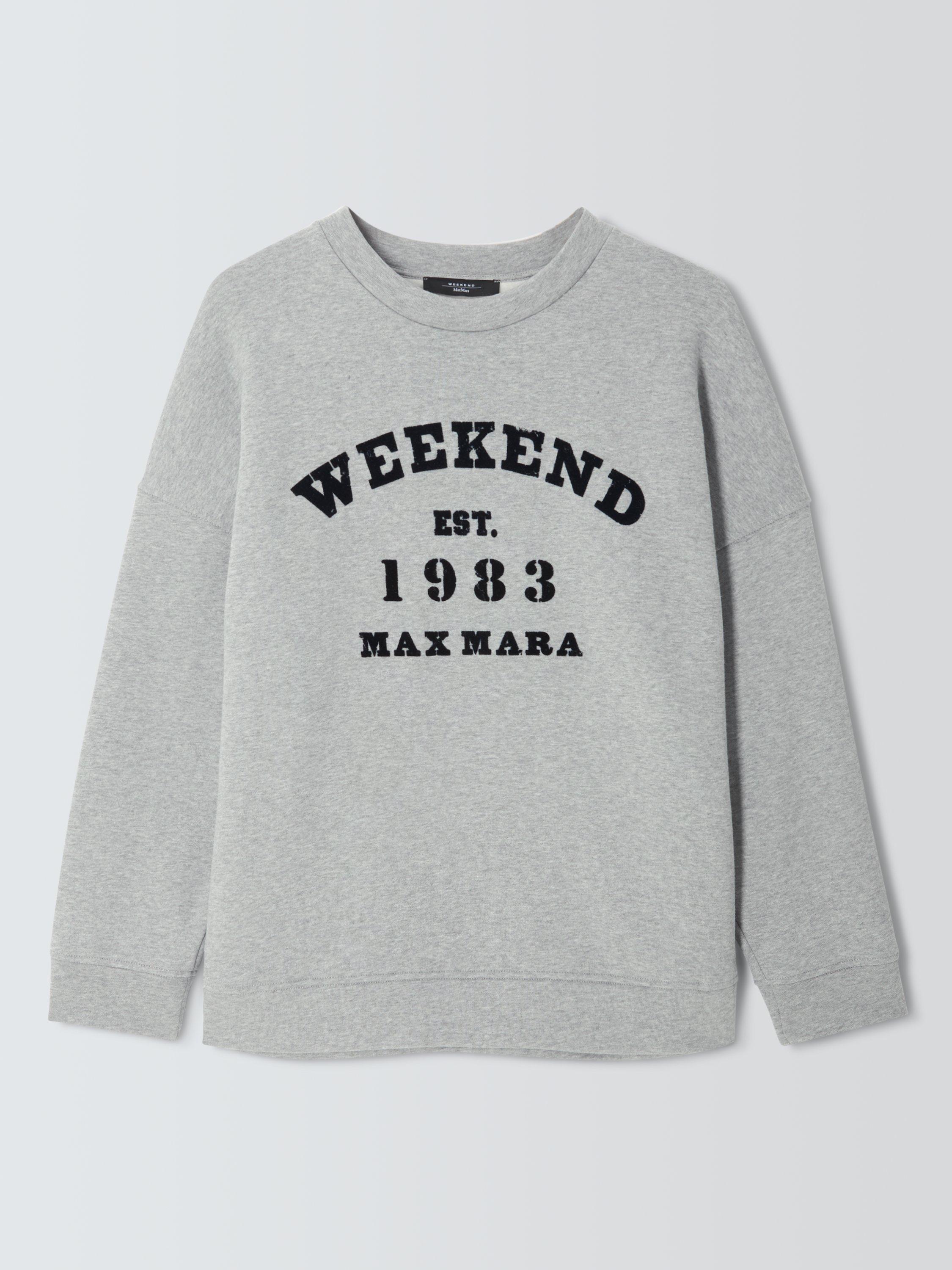 Product image 1 of 1, which shows Weekend MaxMara Graphic Varsity Sweatshirt, Light Grey, XS
