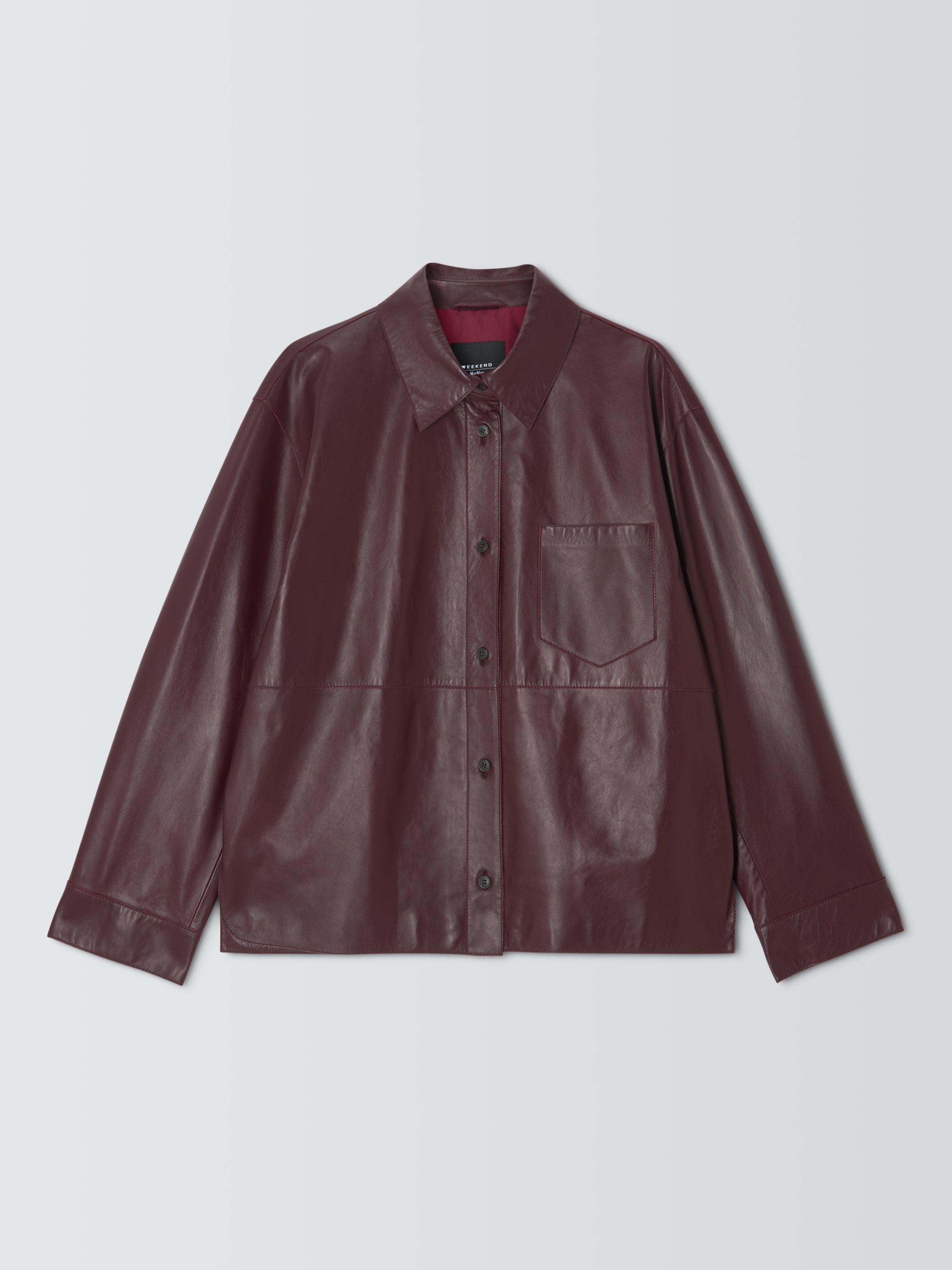Product image 1 of 1, which shows Weekend MaxMara Scatola Pure Leather Shacket, Bordeaux, 6
