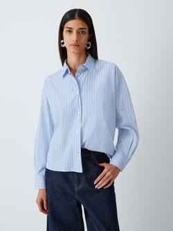 Weekend MaxMara Aureo Cotton Stripe Shirt, Light Blue, Light Blue