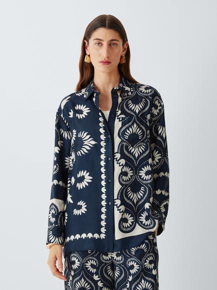 Weekend MaxMara Astra Printed Silk Blouse, Navy