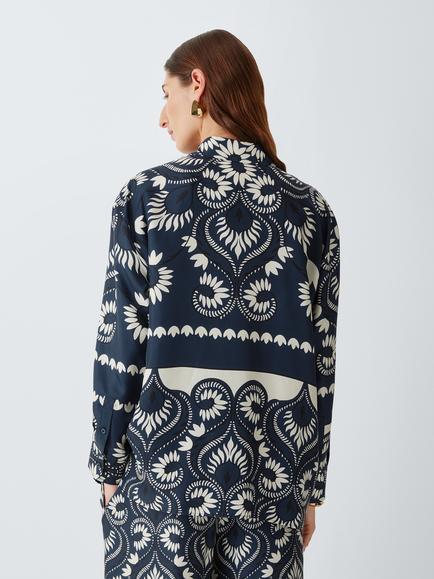Weekend MaxMara Astra Printed Silk Blouse - view 2, Navy