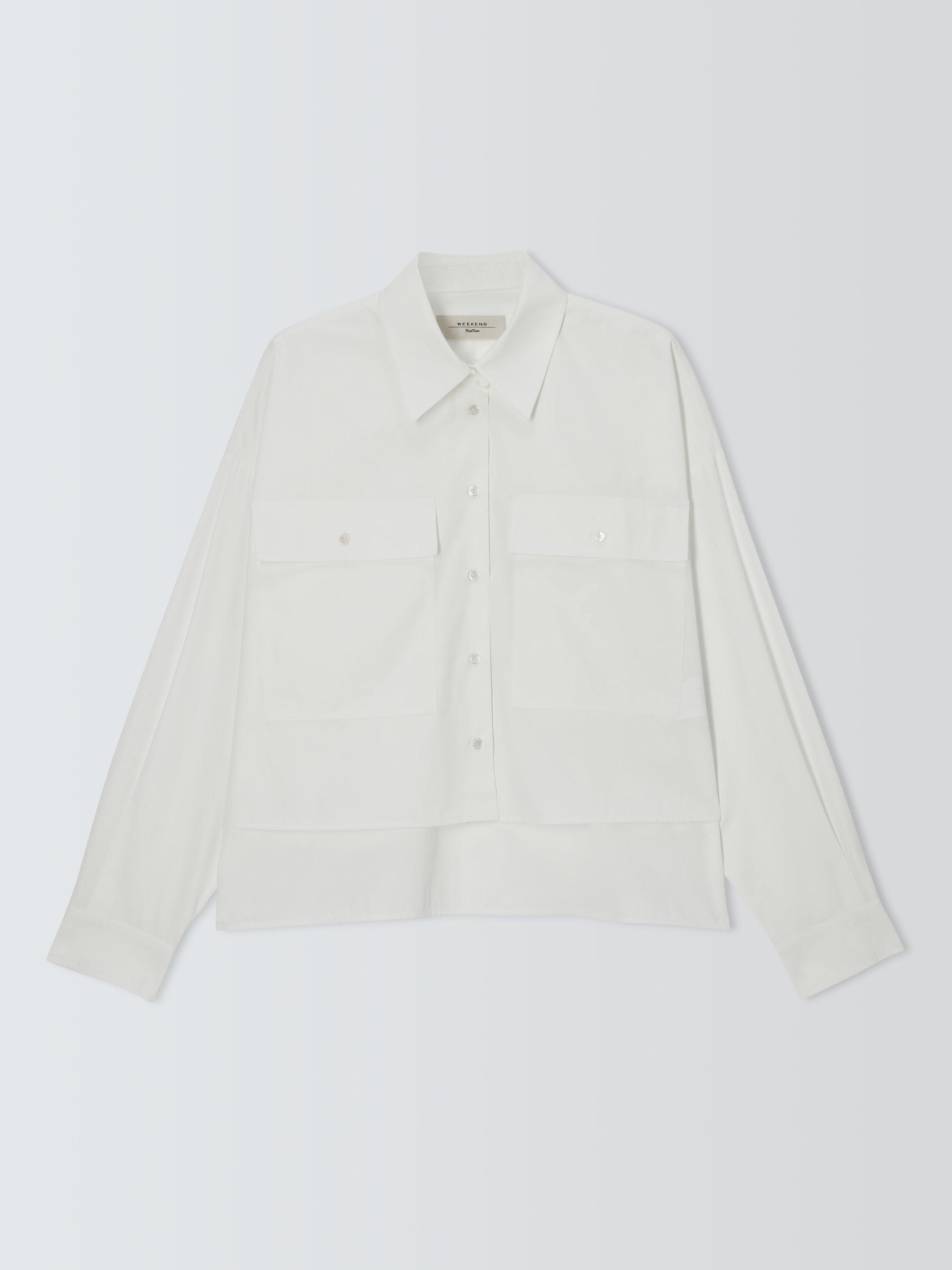 Product image 1 of 1, which shows Weekend MaxMara Bruno Cotton Plain Pocket Shirt Blouse, White, 6