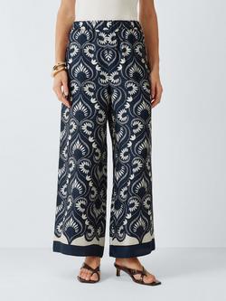 Weekend MaxMara Ottico Paisley Pure Silk Trousers, Navy, Navy