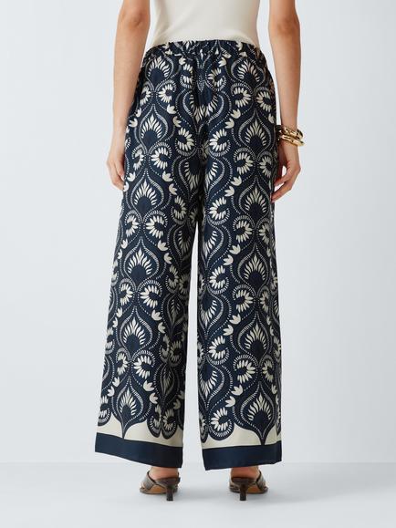Weekend MaxMara Ottico Paisley Pure Silk Trousers, Navy - view 2, Navy