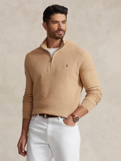 Polo Ralph Lauren Big & Tall Cotton Half-Zip Knit Jumper, Camel Melange, Camel Melange
