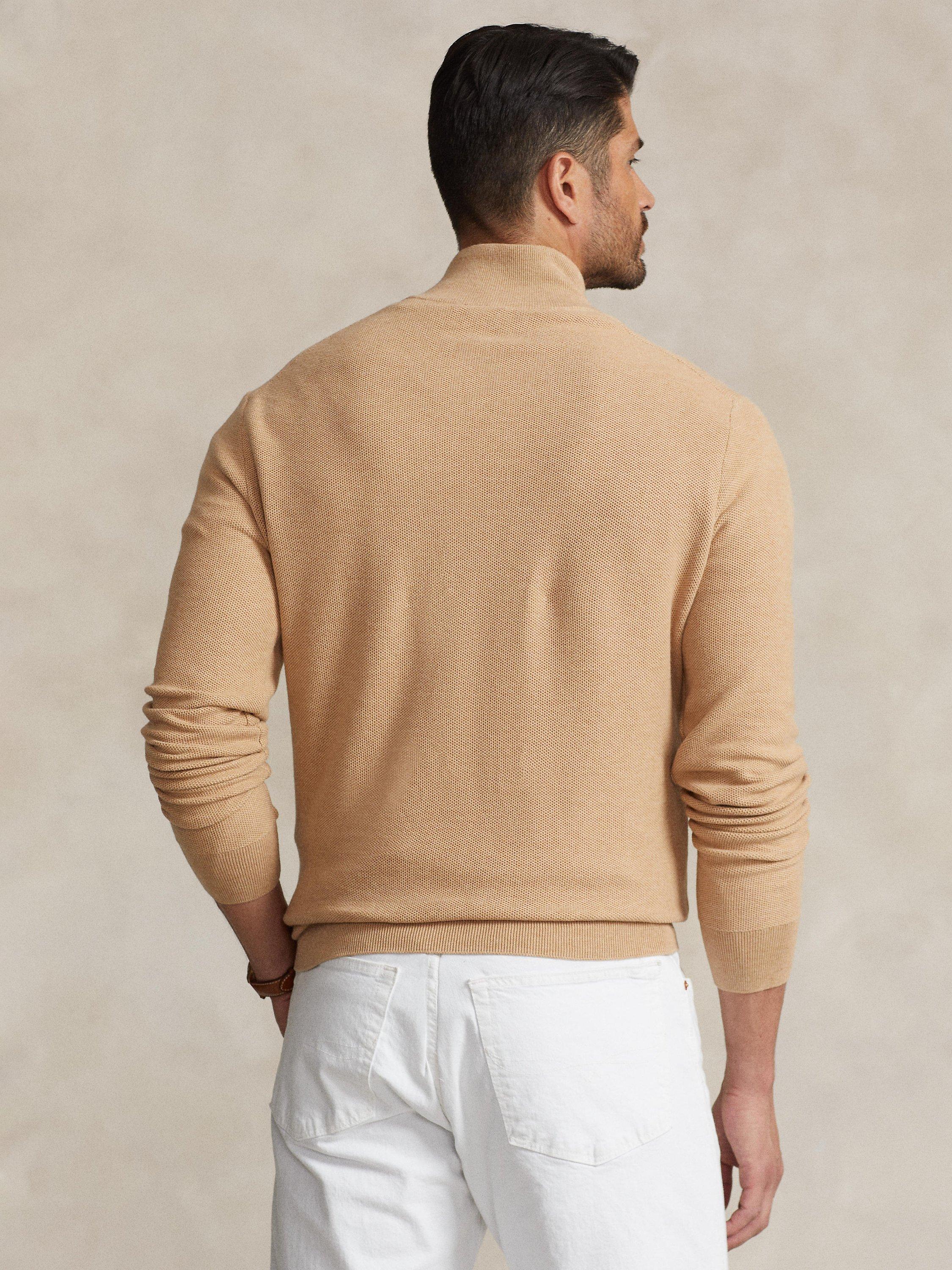 Polo Ralph Lauren Big Tall Cotton Half-Zip Knit Jumper, Camel