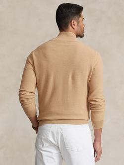 Polo Ralph Lauren Big & Tall Cotton Half-Zip Knit Jumper, Camel Melange - view 2, Camel Melange