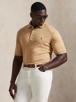 Polo Ralph Lauren Big & Tall Cotton Custom Slim Fit Short Sleeve Polo Shirt, Classic Camel Heather, Classic Camel Heather